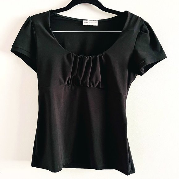 Laura Petite Black T-shirt with Ruffle Chest Details and Stretchy Fabric, Size S - Picture 1 of 9